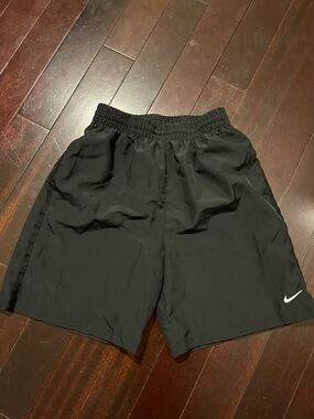 Nike Black Boys Athletic Shorts with White Swoosh